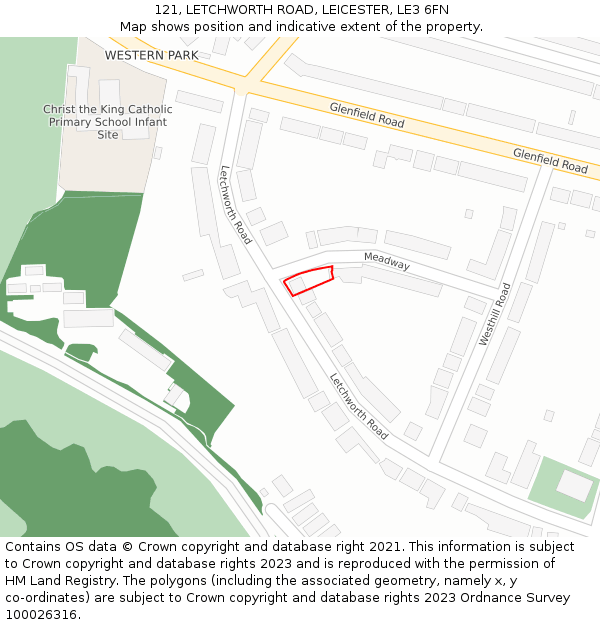 121, LETCHWORTH ROAD, LEICESTER, LE3 6FN: Location map and indicative extent of plot