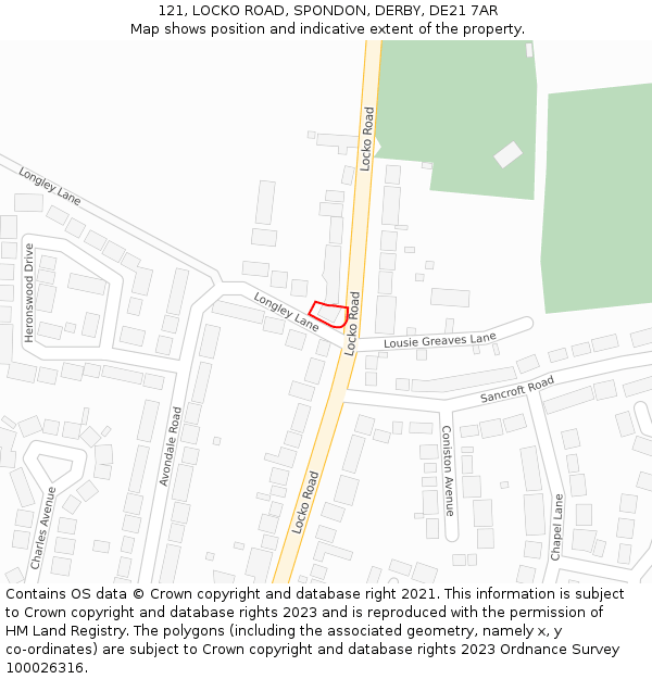 121, LOCKO ROAD, SPONDON, DERBY, DE21 7AR: Location map and indicative extent of plot