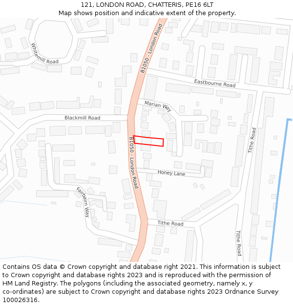 121, LONDON ROAD, CHATTERIS, PE16 6LT: Location map and indicative extent of plot