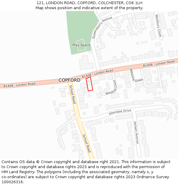 121, LONDON ROAD, COPFORD, COLCHESTER, CO6 1LH: Location map and indicative extent of plot