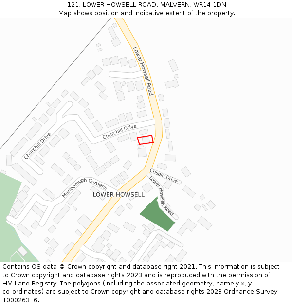 121, LOWER HOWSELL ROAD, MALVERN, WR14 1DN: Location map and indicative extent of plot