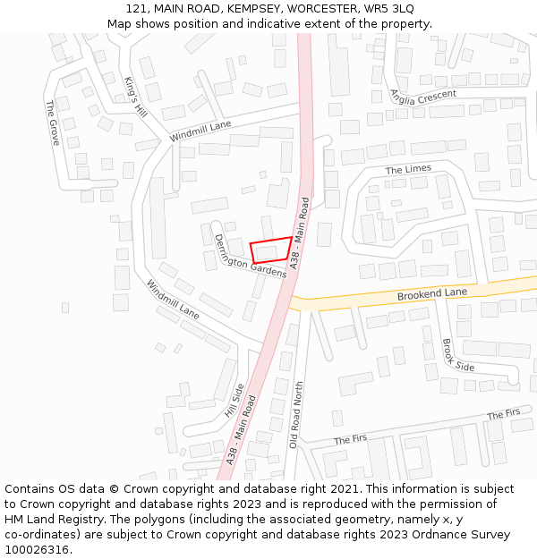 121, MAIN ROAD, KEMPSEY, WORCESTER, WR5 3LQ: Location map and indicative extent of plot