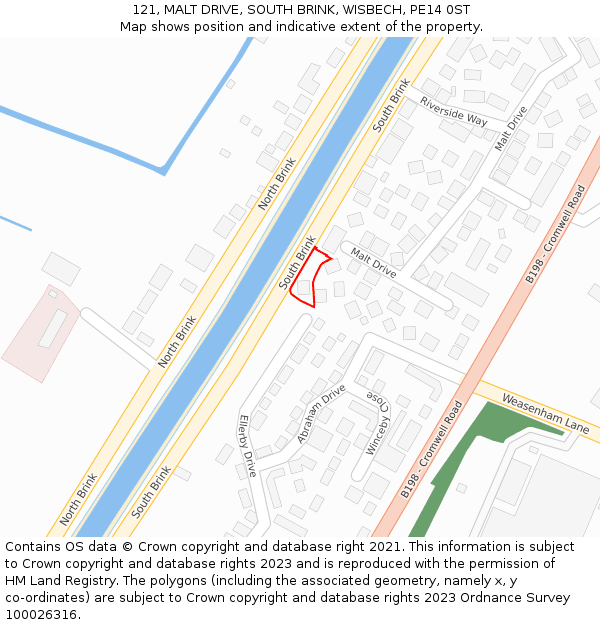 121, MALT DRIVE, SOUTH BRINK, WISBECH, PE14 0ST: Location map and indicative extent of plot