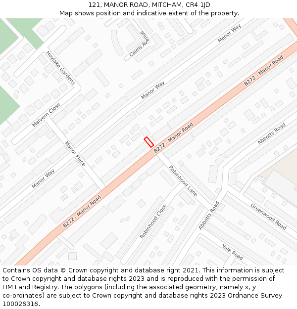 121, MANOR ROAD, MITCHAM, CR4 1JD: Location map and indicative extent of plot