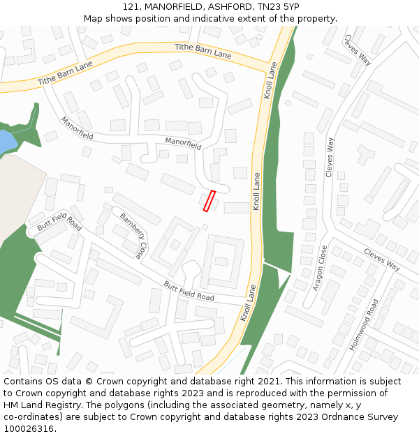 121, MANORFIELD, ASHFORD, TN23 5YP: Location map and indicative extent of plot