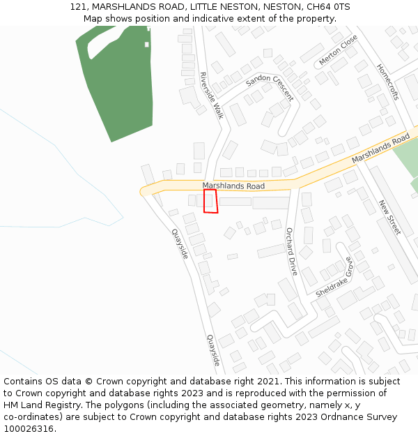 121, MARSHLANDS ROAD, LITTLE NESTON, NESTON, CH64 0TS: Location map and indicative extent of plot