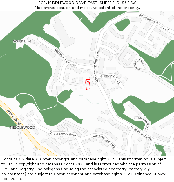 121, MIDDLEWOOD DRIVE EAST, SHEFFIELD, S6 1RW: Location map and indicative extent of plot