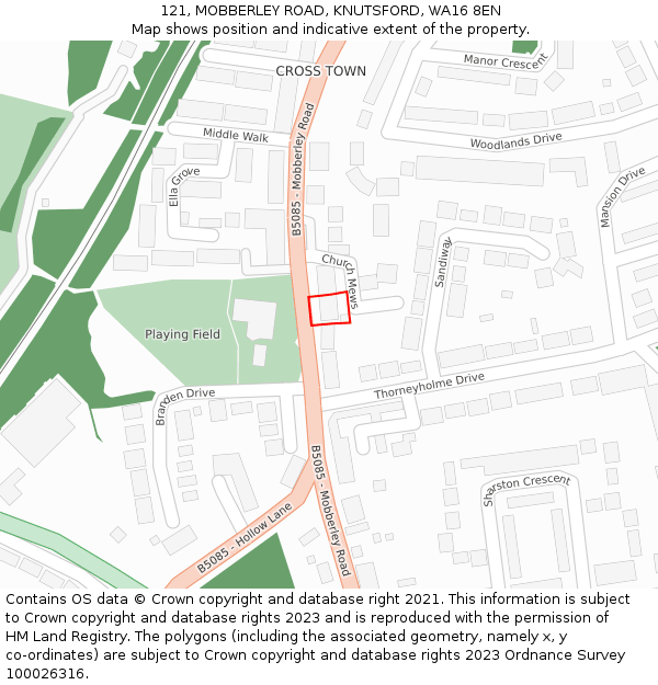 121, MOBBERLEY ROAD, KNUTSFORD, WA16 8EN: Location map and indicative extent of plot