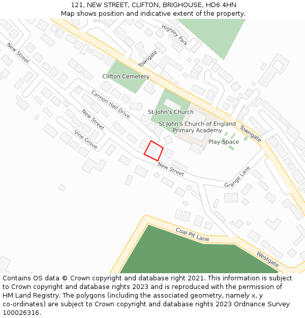 121, NEW STREET, CLIFTON, BRIGHOUSE, HD6 4HN: Location map and indicative extent of plot