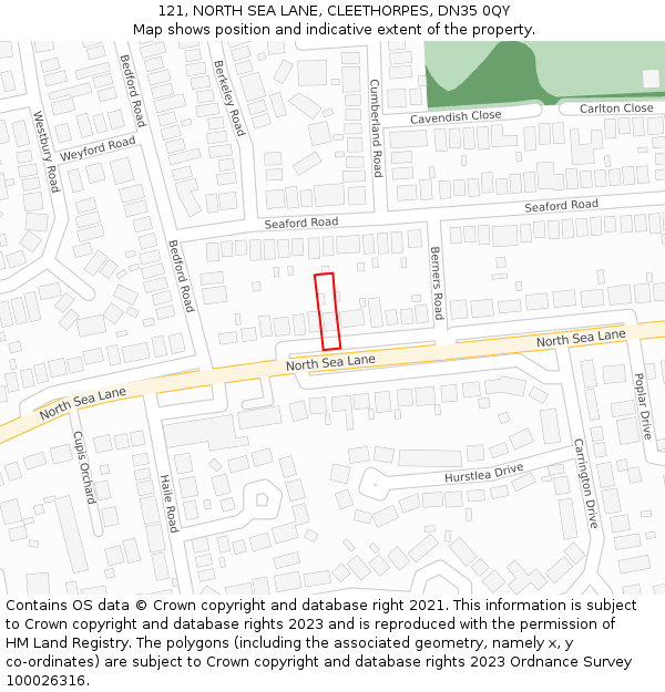 121, NORTH SEA LANE, CLEETHORPES, DN35 0QY: Location map and indicative extent of plot