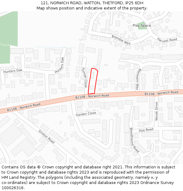 121, NORWICH ROAD, WATTON, THETFORD, IP25 6DH: Location map and indicative extent of plot