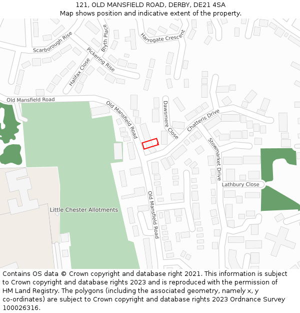 121, OLD MANSFIELD ROAD, DERBY, DE21 4SA: Location map and indicative extent of plot