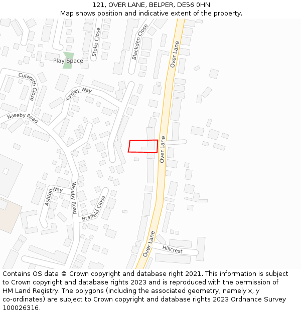 121, OVER LANE, BELPER, DE56 0HN: Location map and indicative extent of plot