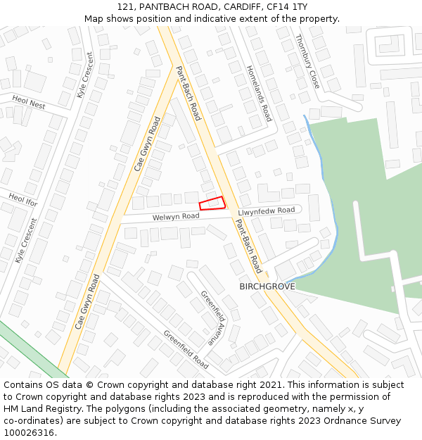 121, PANTBACH ROAD, CARDIFF, CF14 1TY: Location map and indicative extent of plot