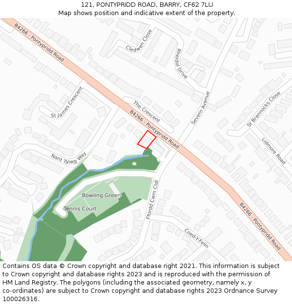 121, PONTYPRIDD ROAD, BARRY, CF62 7LU: Location map and indicative extent of plot