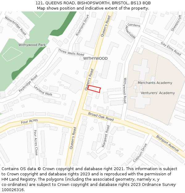 121, QUEENS ROAD, BISHOPSWORTH, BRISTOL, BS13 8QB: Location map and indicative extent of plot