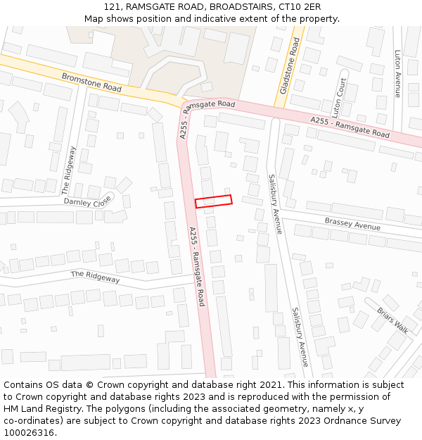 121, RAMSGATE ROAD, BROADSTAIRS, CT10 2ER: Location map and indicative extent of plot