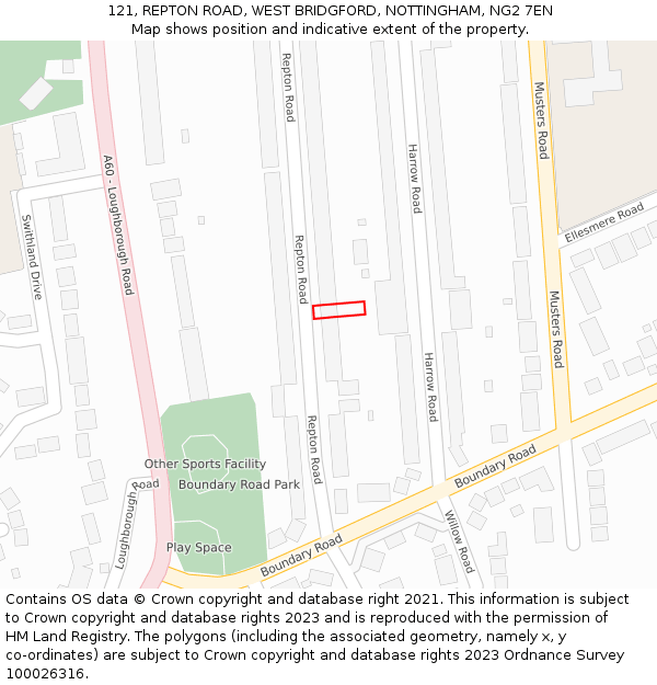 121, REPTON ROAD, WEST BRIDGFORD, NOTTINGHAM, NG2 7EN: Location map and indicative extent of plot