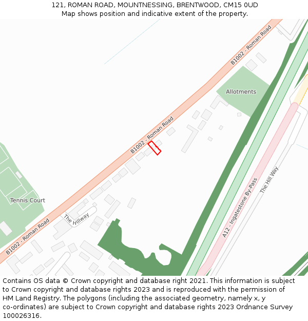 121, ROMAN ROAD, MOUNTNESSING, BRENTWOOD, CM15 0UD: Location map and indicative extent of plot