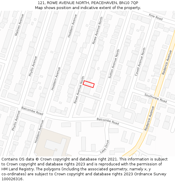 121, ROWE AVENUE NORTH, PEACEHAVEN, BN10 7QP: Location map and indicative extent of plot