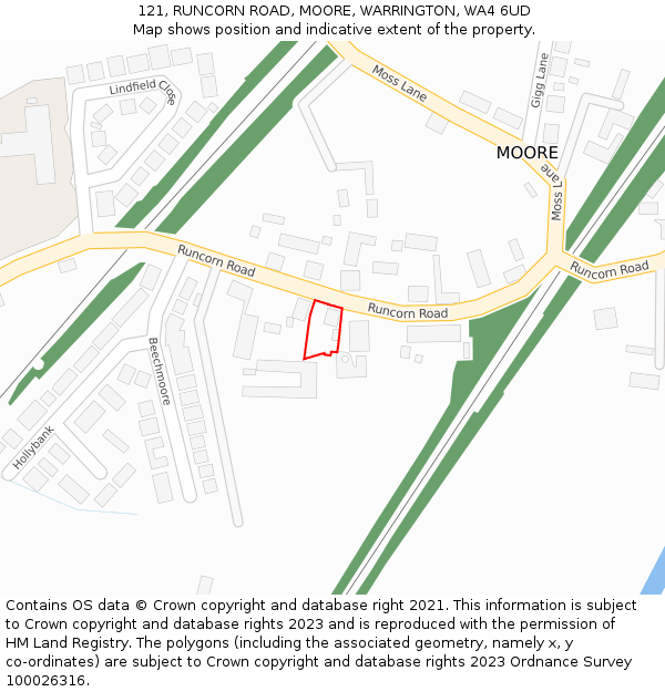 121, RUNCORN ROAD, MOORE, WARRINGTON, WA4 6UD: Location map and indicative extent of plot