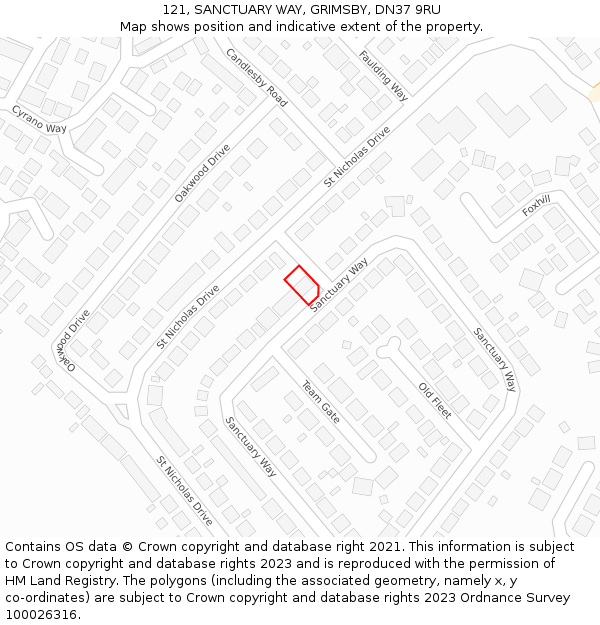 121, SANCTUARY WAY, GRIMSBY, DN37 9RU: Location map and indicative extent of plot