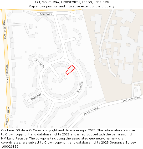 121, SOUTHWAY, HORSFORTH, LEEDS, LS18 5RW: Location map and indicative extent of plot