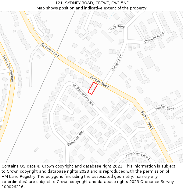 121, SYDNEY ROAD, CREWE, CW1 5NF: Location map and indicative extent of plot