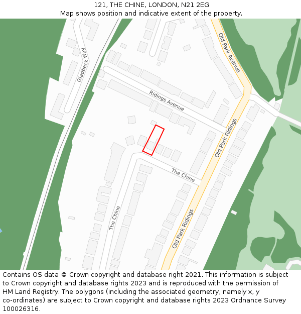 121, THE CHINE, LONDON, N21 2EG: Location map and indicative extent of plot