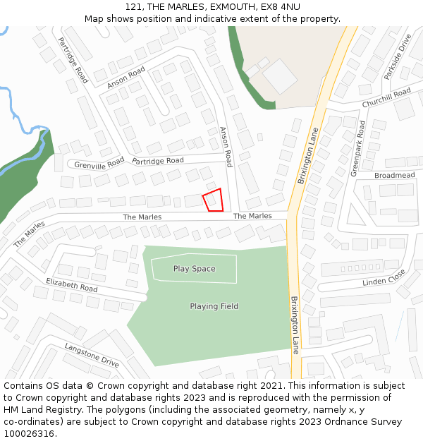 121, THE MARLES, EXMOUTH, EX8 4NU: Location map and indicative extent of plot