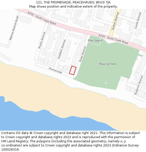 121, THE PROMENADE, PEACEHAVEN, BN10 7JA: Location map and indicative extent of plot