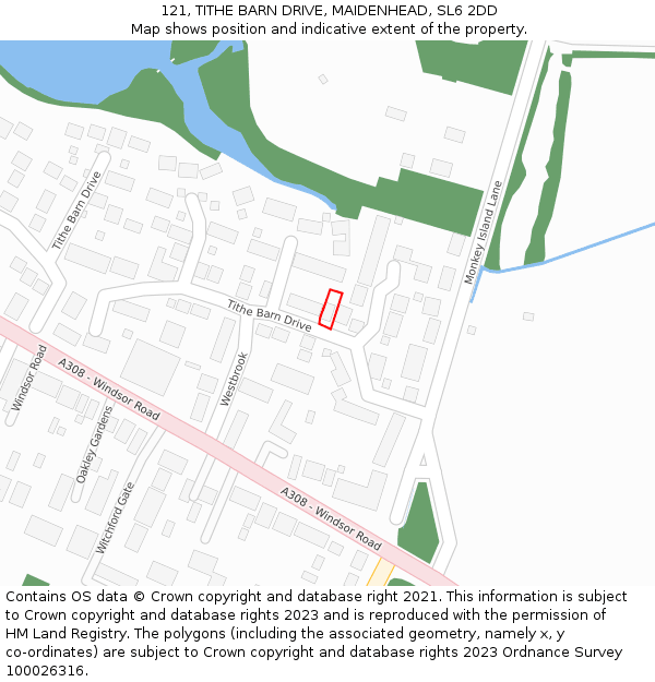 121, TITHE BARN DRIVE, MAIDENHEAD, SL6 2DD: Location map and indicative extent of plot