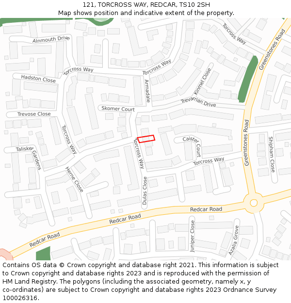 121, TORCROSS WAY, REDCAR, TS10 2SH: Location map and indicative extent of plot