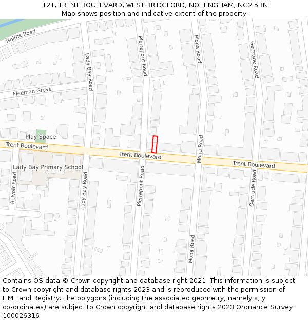 121, TRENT BOULEVARD, WEST BRIDGFORD, NOTTINGHAM, NG2 5BN: Location map and indicative extent of plot