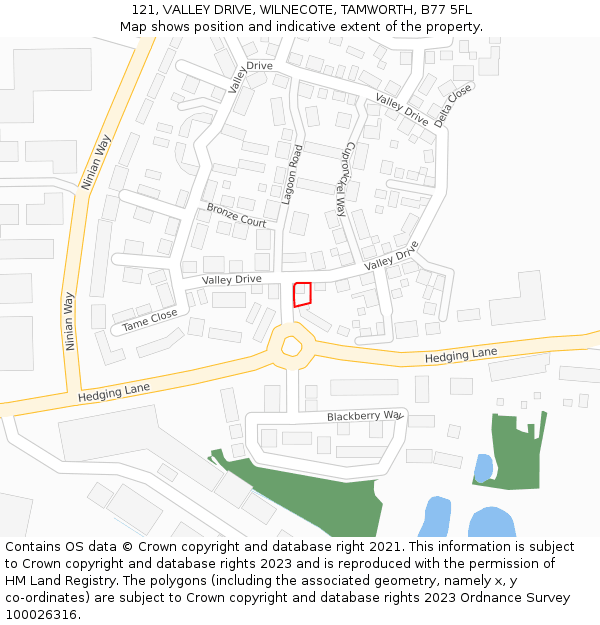 121, VALLEY DRIVE, WILNECOTE, TAMWORTH, B77 5FL: Location map and indicative extent of plot