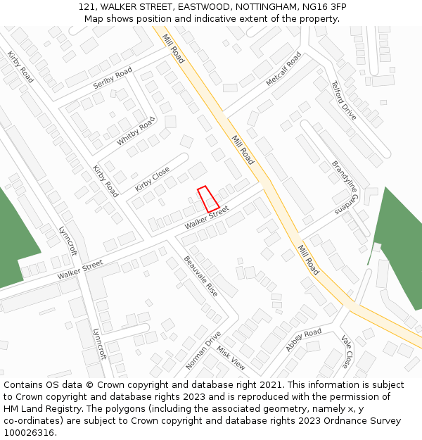 121, WALKER STREET, EASTWOOD, NOTTINGHAM, NG16 3FP: Location map and indicative extent of plot