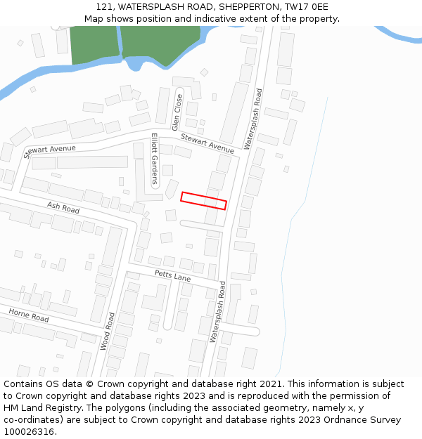 121, WATERSPLASH ROAD, SHEPPERTON, TW17 0EE: Location map and indicative extent of plot