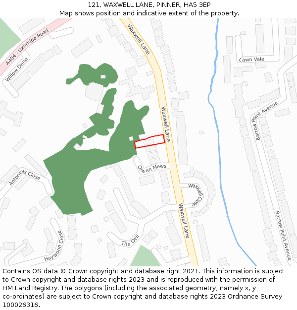 121, WAXWELL LANE, PINNER, HA5 3EP: Location map and indicative extent of plot