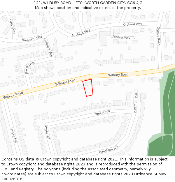 121, WILBURY ROAD, LETCHWORTH GARDEN CITY, SG6 4JG: Location map and indicative extent of plot