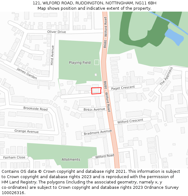 121, WILFORD ROAD, RUDDINGTON, NOTTINGHAM, NG11 6BH: Location map and indicative extent of plot