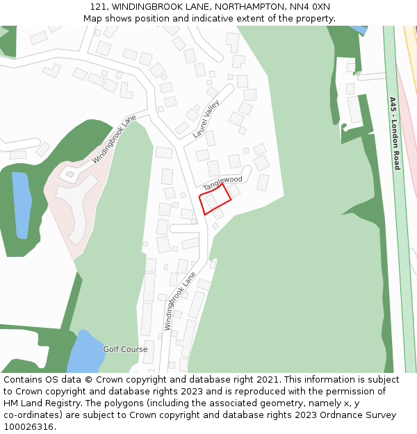 121, WINDINGBROOK LANE, NORTHAMPTON, NN4 0XN: Location map and indicative extent of plot