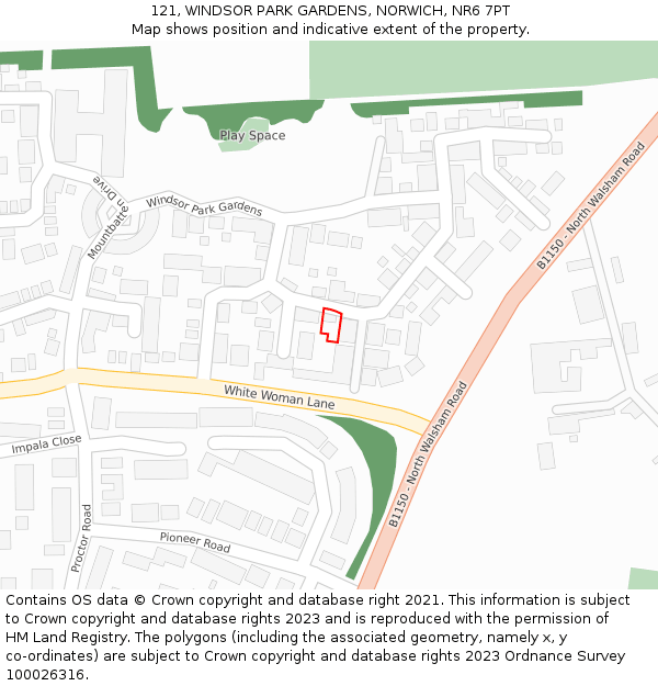 121, WINDSOR PARK GARDENS, NORWICH, NR6 7PT: Location map and indicative extent of plot