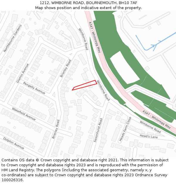 1212, WIMBORNE ROAD, BOURNEMOUTH, BH10 7AF: Location map and indicative extent of plot