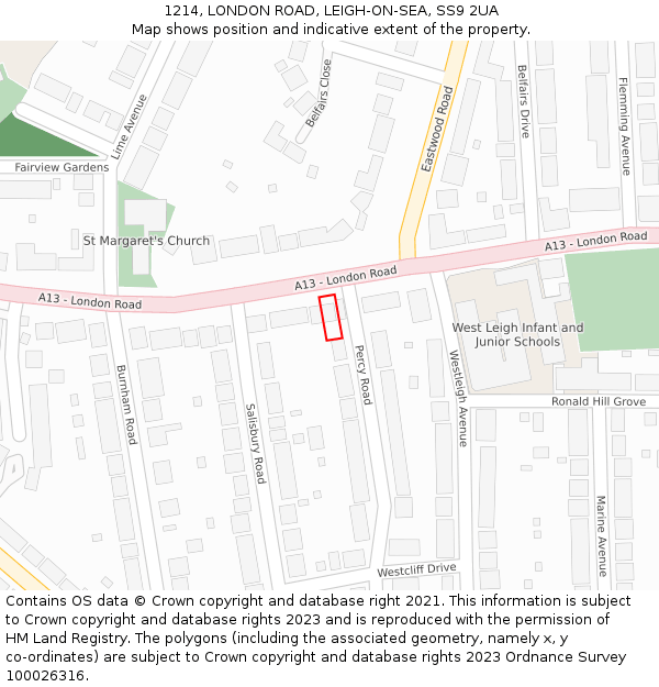 1214, LONDON ROAD, LEIGH-ON-SEA, SS9 2UA: Location map and indicative extent of plot