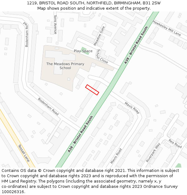 1219, BRISTOL ROAD SOUTH, NORTHFIELD, BIRMINGHAM, B31 2SW: Location map and indicative extent of plot