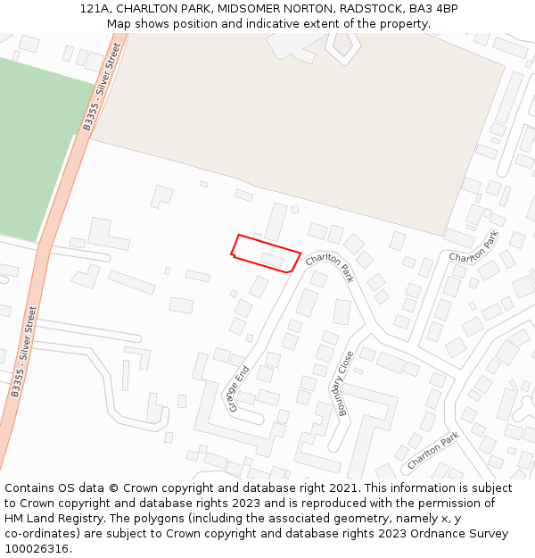 121A, CHARLTON PARK, MIDSOMER NORTON, RADSTOCK, BA3 4BP: Location map and indicative extent of plot