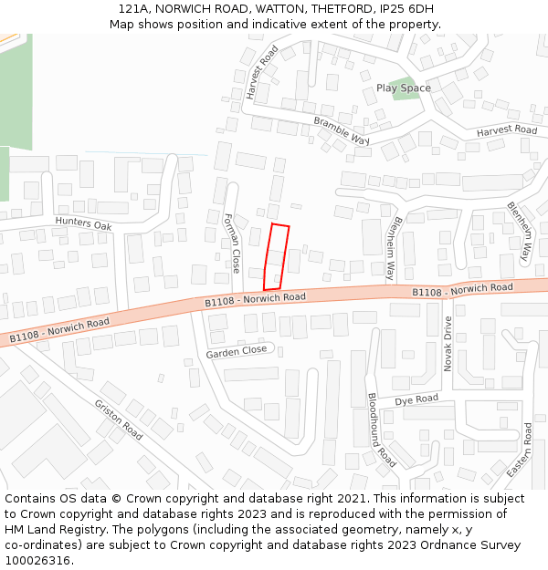 121A, NORWICH ROAD, WATTON, THETFORD, IP25 6DH: Location map and indicative extent of plot