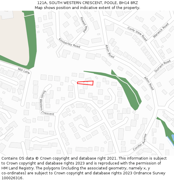 121A, SOUTH WESTERN CRESCENT, POOLE, BH14 8RZ: Location map and indicative extent of plot