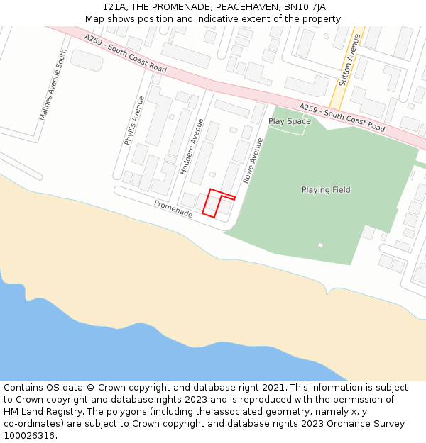 121A, THE PROMENADE, PEACEHAVEN, BN10 7JA: Location map and indicative extent of plot