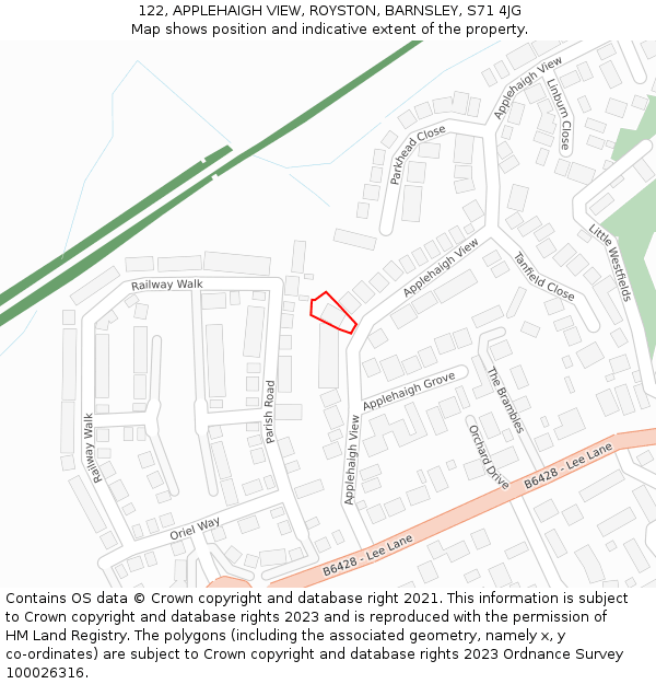 122, APPLEHAIGH VIEW, ROYSTON, BARNSLEY, S71 4JG: Location map and indicative extent of plot